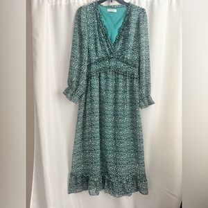 Chic Teal Floral Long Sleeve Dress